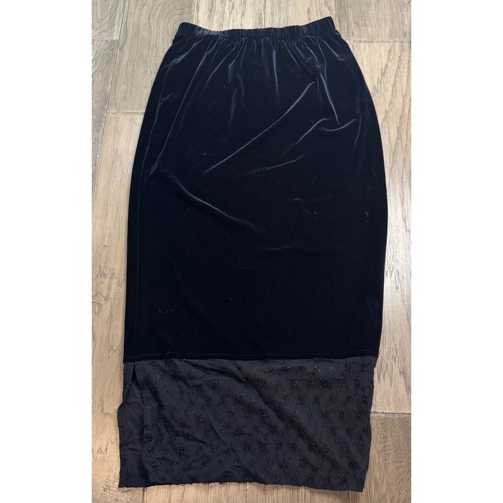 Pine Cove vintage Velvet Lace Trim Maxi Skirt Women Medium Black Elastic Waist‎